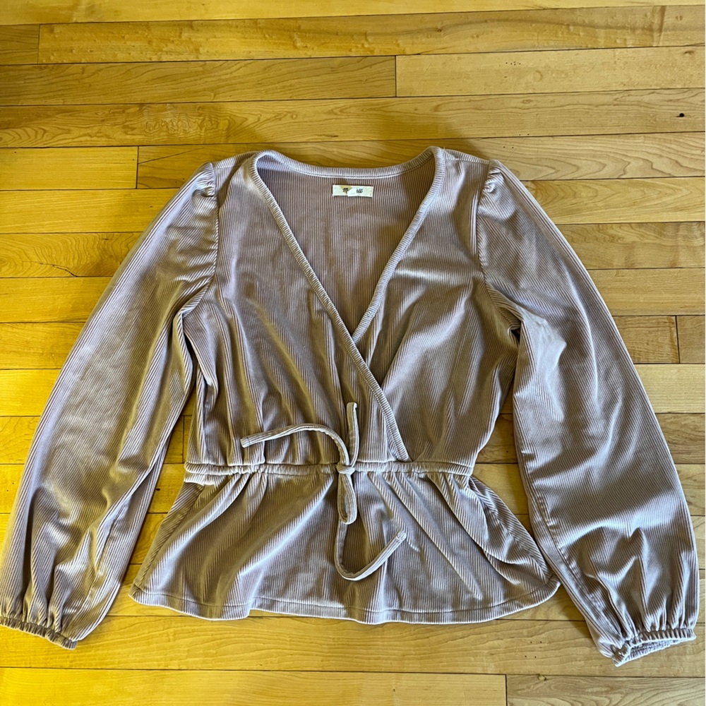 Madewell Faux Wrap Dusty Pink Corduroy Top, SM